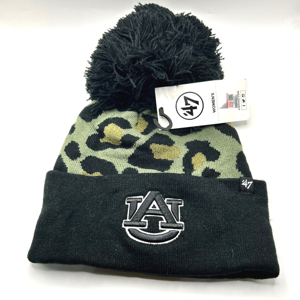 Auburn Tigers 47 Brand Beanie Womens OS Black Leopard Cuff Pom Hat NCAA Gameday